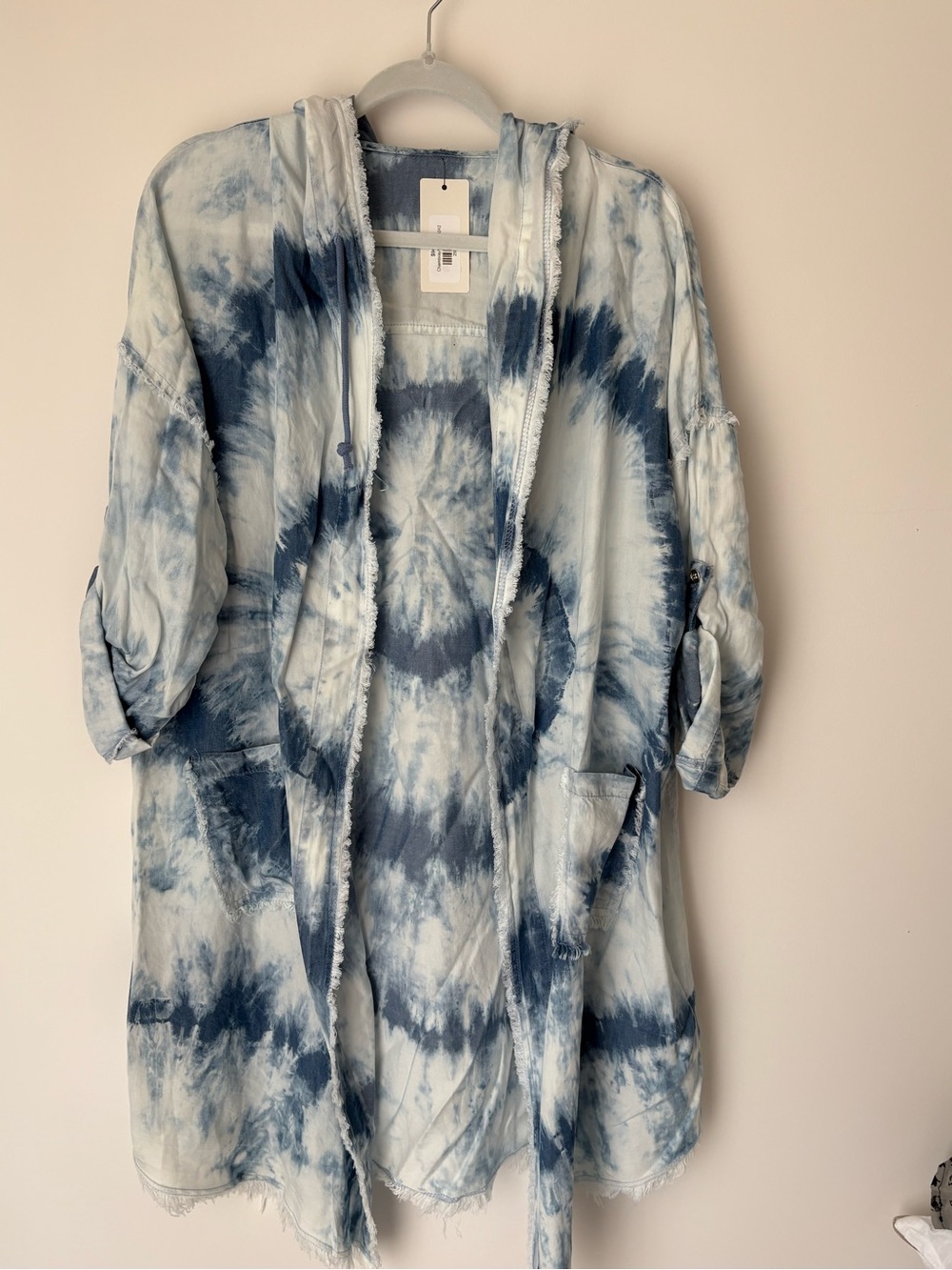 Blue Tie-Dye Open Front Duster or Bathing Suit Cover-up